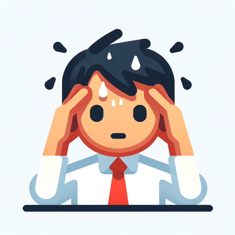 DALL·E 2023-12-13 14.28.09 - A simple, flat, clipart-style emoji of a stressed office worker. The character is a South Asian male with short black hair, wearing a red tie and whit